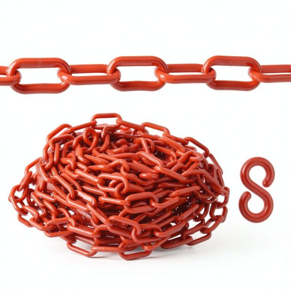 PATIKIL Plastic Chain Links, 32 Foot 1/4inch(6mm) Red Plastic Chains for Barriers, Crowd Control, Queue Lines, Parking, Fences, Gate, Concerts, and Decoration-2